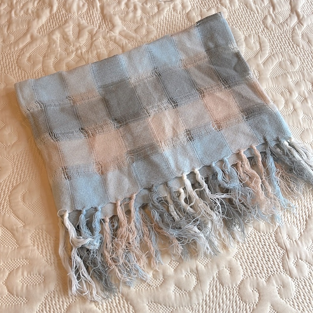 Woven, Lightweight Infinity Scarf- Peach/Blue/Gray